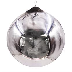 19th century silvered mercury glass witch ball with metal fitting