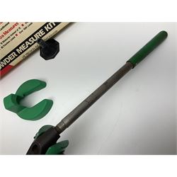 RCBS single station loading press with shell holder and powder funnel; and boxed Lee Powder Measure Kit