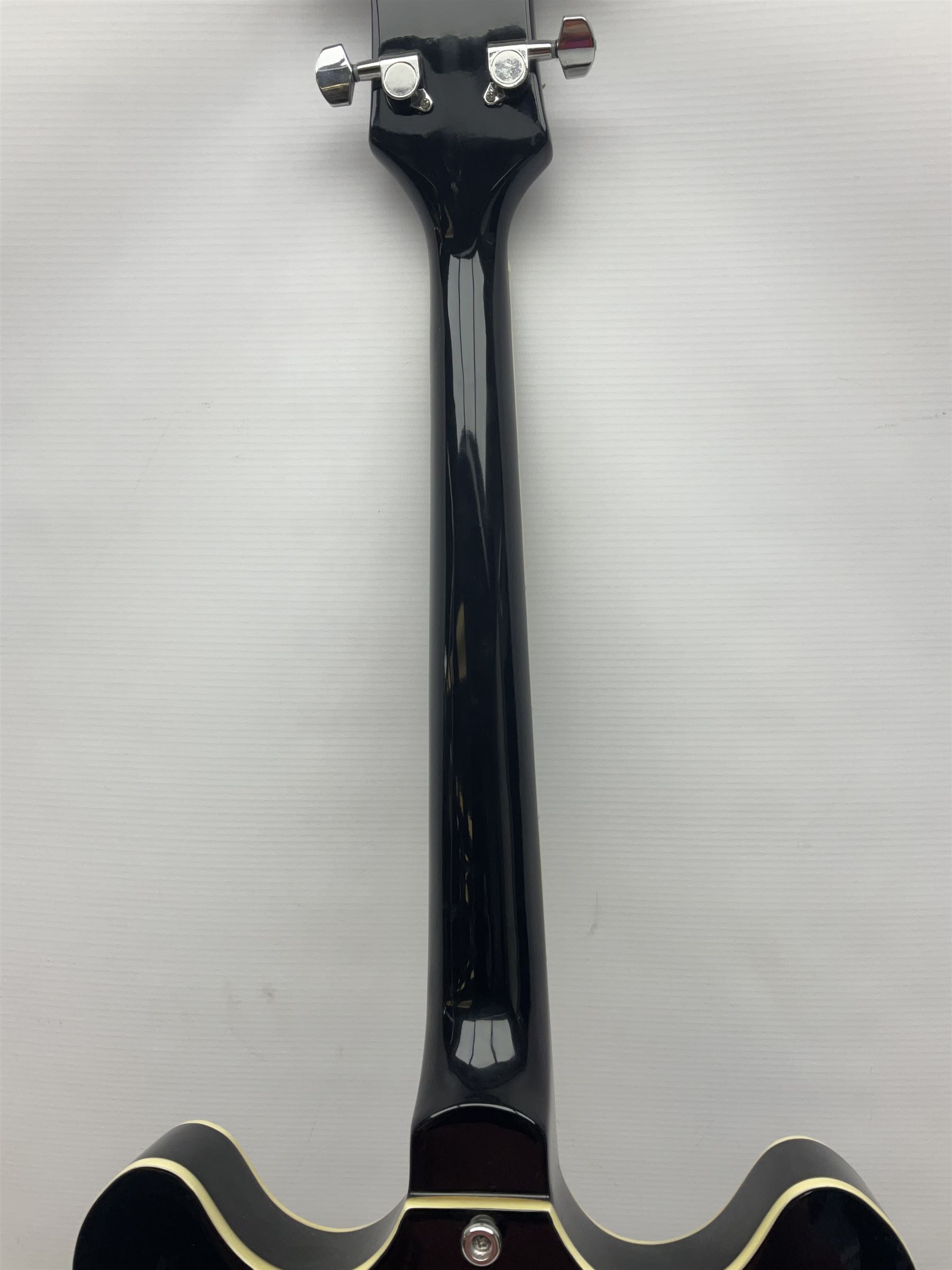 Eastwood of Canada Delta 4 electric four-string tenor resonator guitar with tobacco sunburst finish, serial no.1703437 L100cm; in original soft carrying case