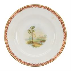 Six 19th century and later cabinet plates, including Royal Doulton example, the central panel decorated a with landscape signed T. Parton 