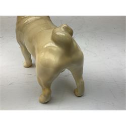 Three Beswick models comprising Hereford Bull no 949, 'CH Cutmil Cupie' Pug, and bay Shire horse, all with printed marks beneath