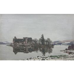 George Houston RSA RI RSW (Scottish 1869-1947): 'Ardchonnel Castle (Innis Chonnel) Loch Awe', oil on board signed, inscribed verso 29cm x 44cm