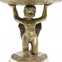 Wong Lee comport, with polychromatic enamel floral decoration, the stem formed as kneeling cherub, marked to base, H37cm 