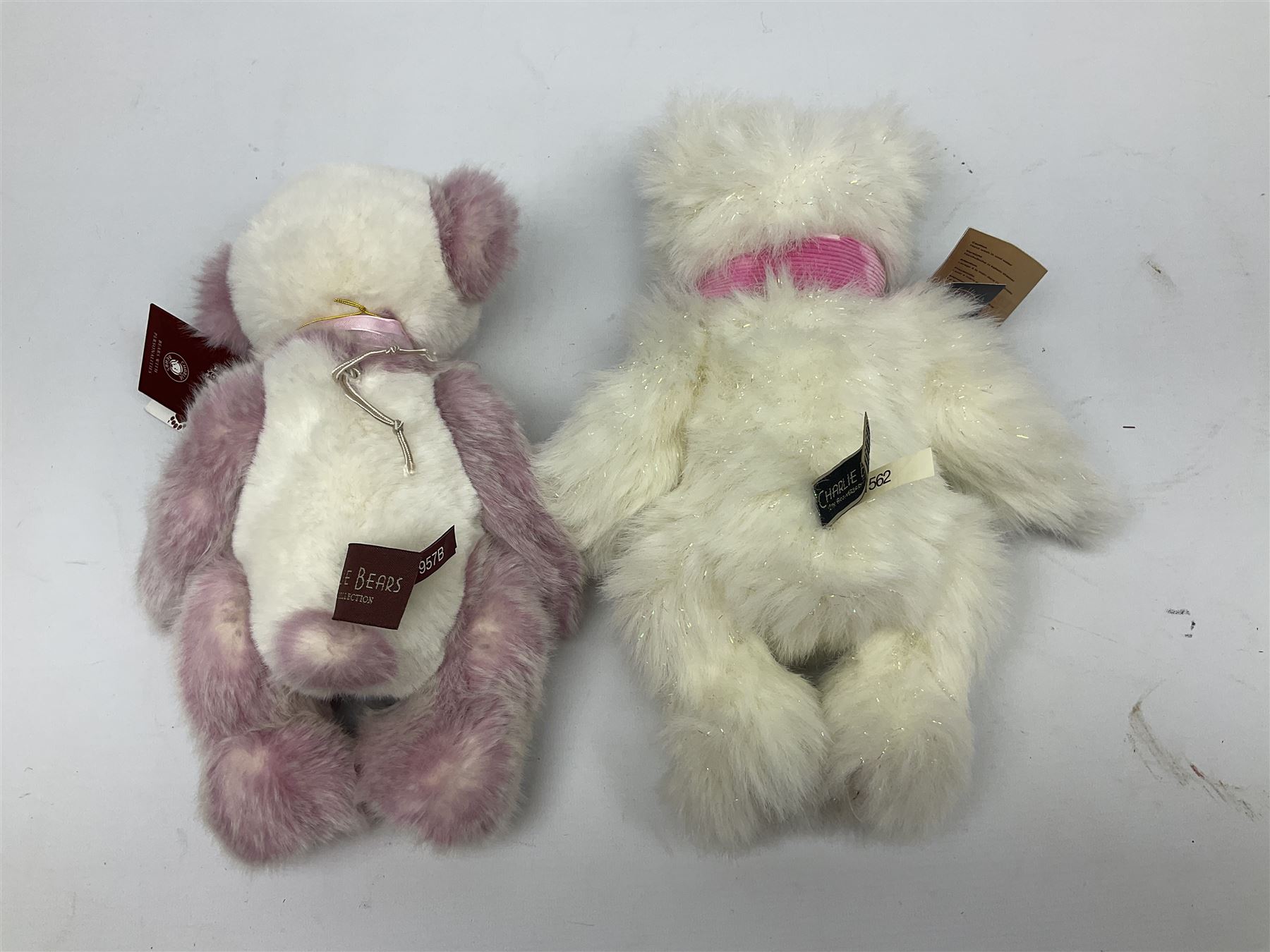 Seven Charlie Bears, comprising two limited edition examples, Parma Violet CB191963, designed by Isabelle Lee, limited to 3000, and Mary CB205250O, limited to 1000, plus Anniversary Carol CB151562, Olien CB171790, Dilly CB124946, Willamena CB202037A, and Kay CB191957B, each designed by Isabelle Lee, all with tags