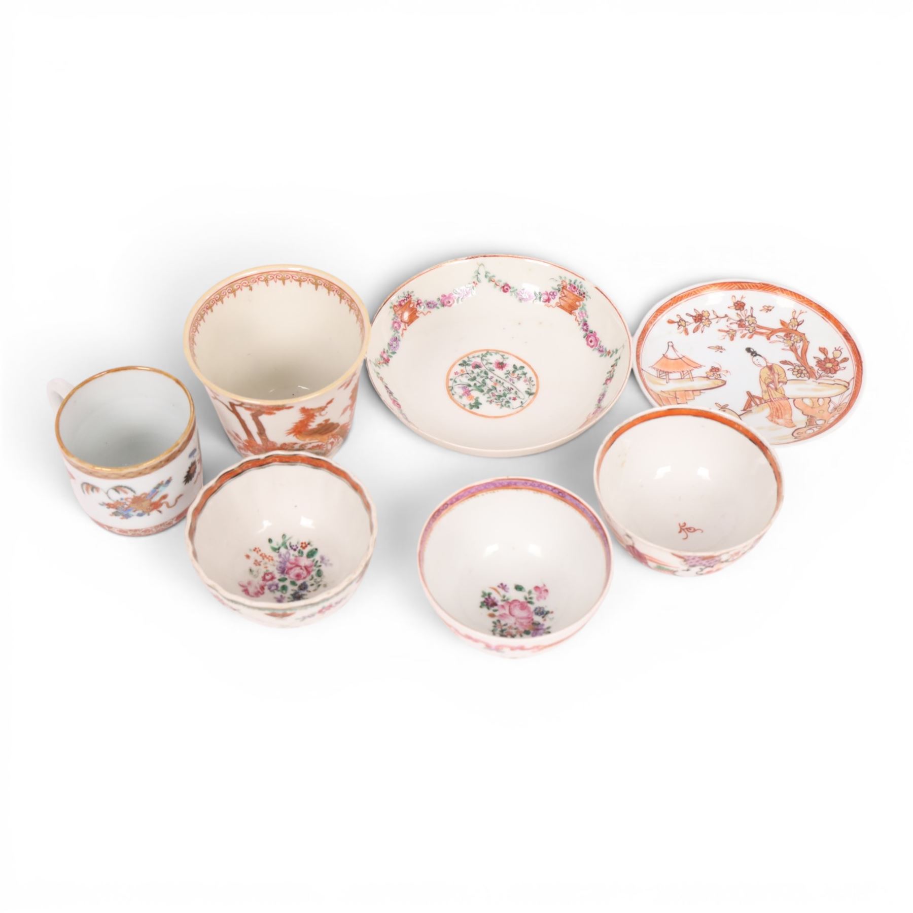 Collection of 18th century Chinese tea wares, including tea bowls, saucers and coffee cups
