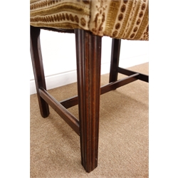  George lll mahogany rectangular stool, upholstered dished seat on moulded square chamfered legs joined by stretchers, W54cm, D44cm, H49cm  