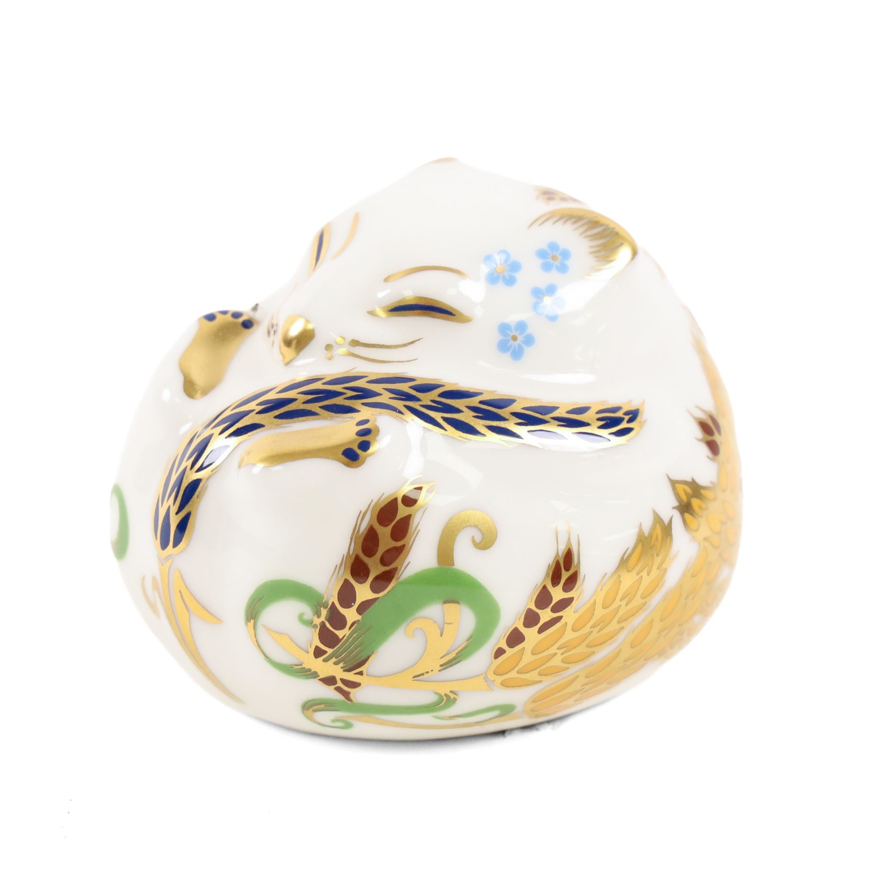 Two Royal Crown Derby paperweights comprising Imari Polar Bear with gold stopper and Sleeping Dormouse, with gold stopper  