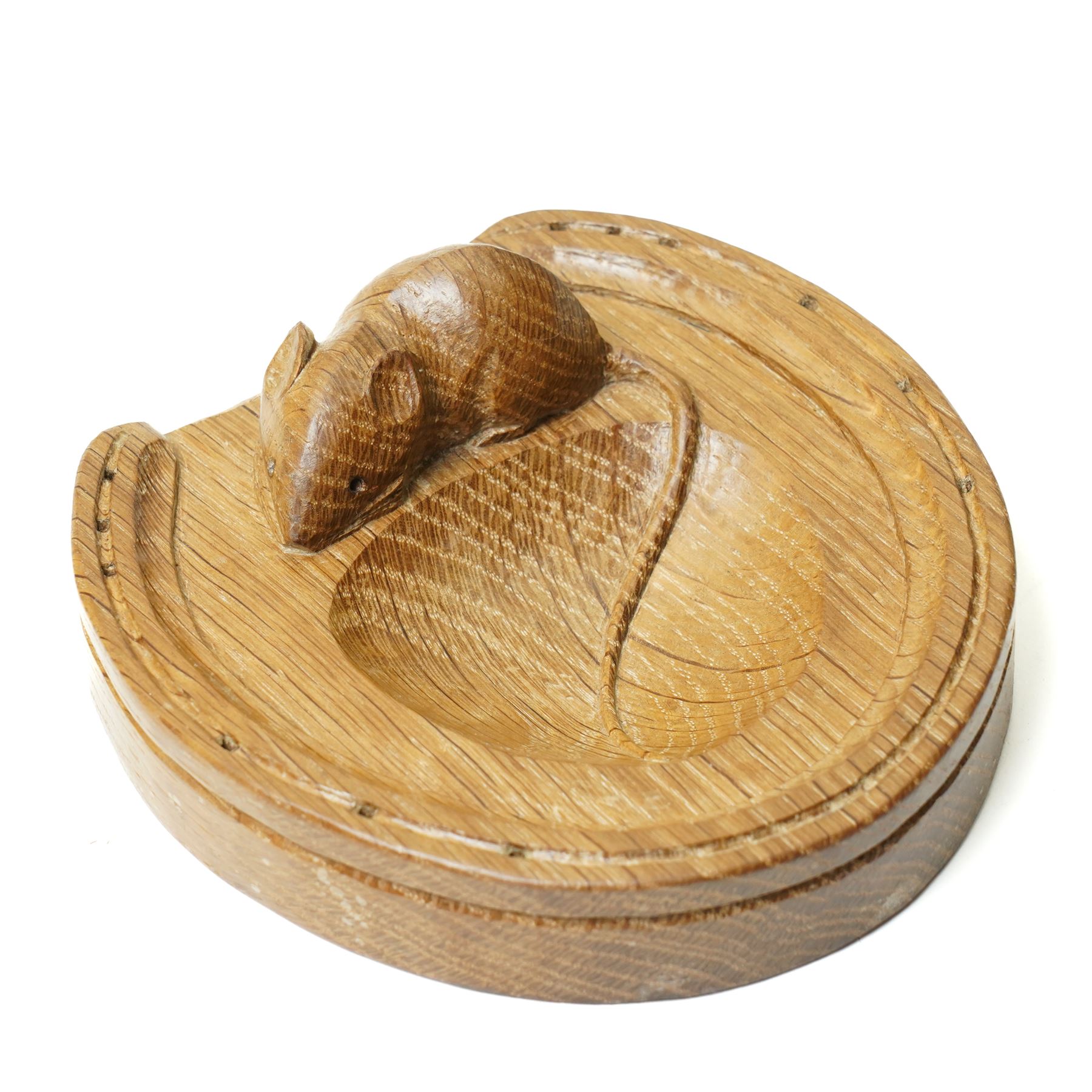 Mouseman - oak ashtray of horseshoe form, with carved mouse signature, by the workshop of Robert Thompson of Kilburn