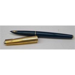  Parker 61 fountain pen, 12ct rolled gold cap and forest green barrel, cased with outer cover   
