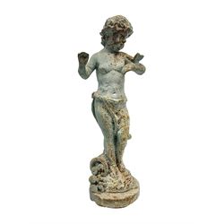  Garden ornament modeled as a putti with butterfly, H50cm