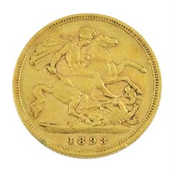 Queen Victoria 1893 gold half sovereign coin