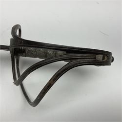 WW1 British Army 1897 Pattern Officers Sword, the 80cm fullered steel blade with traces of decoration and inscribed 'W.E. French 1914'; the basket hilt pierced with the George V cypher and wire-bound fish-skin grip L97cm overall; and WW1 British 1821 pattern Royal Artillery officer's sword with three-bar hilt; both lacking scabbard (2)