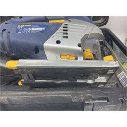 Collection of tools, comprising grinder electric, cased Mac Allister jigsaw, Power craft router