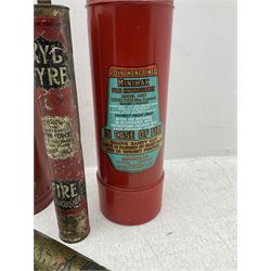 Early 20th century Kyl Fyre dry powder fire extinguisher, together with a Pyrene C.T.C fire extinguisher, and two larger fire extinguishers comprising a 1962 Minimax example and a Lister example, tallest H66cm