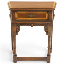 Titchmarsh & Goodwin style oak side table, the moulded top over one drawer with brass drop...