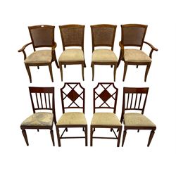 Eight various walnut dining chairs