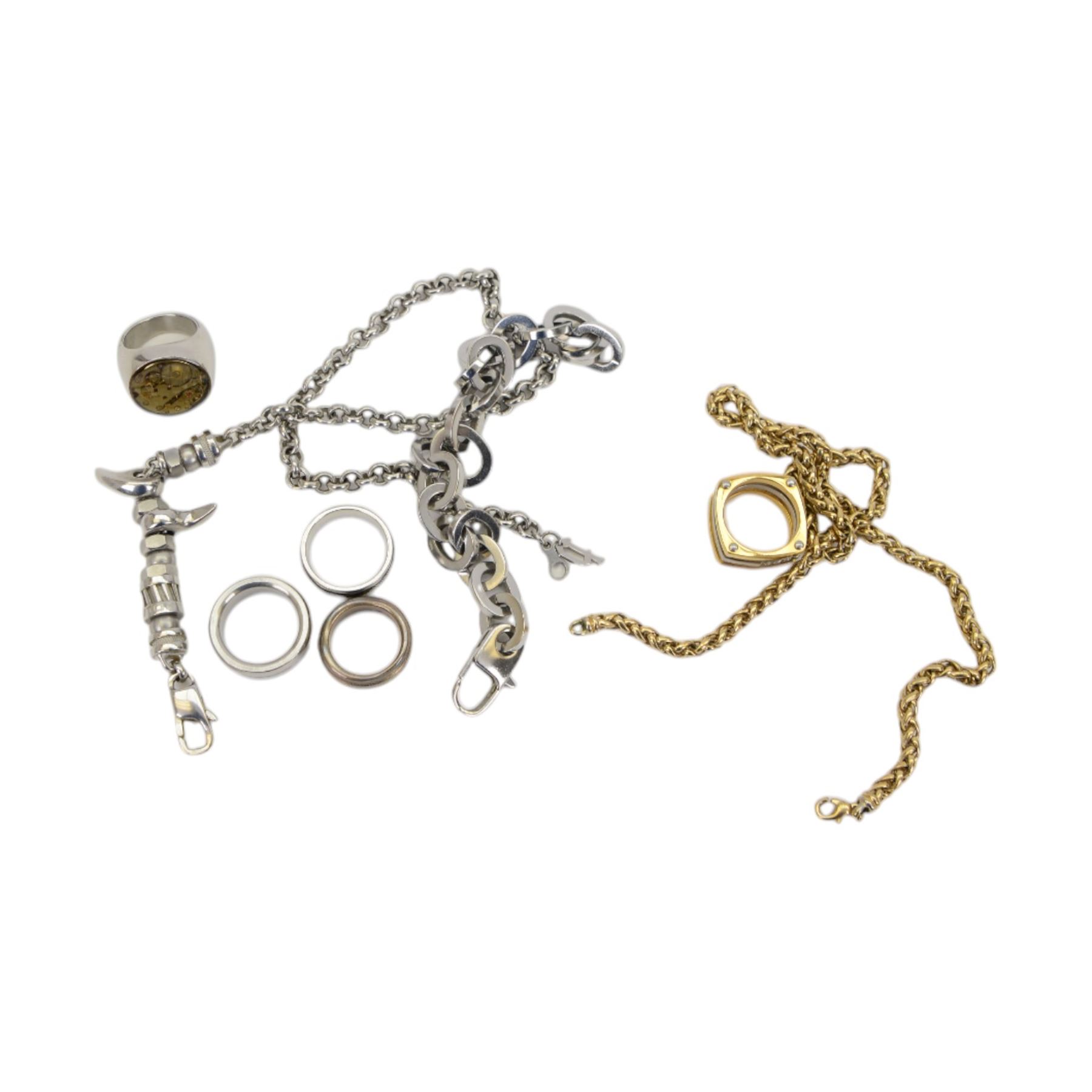 Collection of wristwatches including Seiko Kinetic, Citizen Eco-Drive, Rotary, DKNY, Emporio Armani, Sekonda, Lorus and Klaus-Kobec, silver dragon ring, other silver rings and two silver necklaces and a collection of costume jewellery