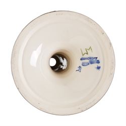 Pair of Moorcroft candlesticks, decorated in the Red Tulip pattern by Sally Tuffin, impressed and painted marks to bases, H21cm (2)