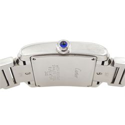 Cartier Tank Francaise mid size stainless steel quartz wristwatch, Ref. 2465, silvered dial with date aperture, on original stainless steel bracelet, with fold-over clasp, boxed with purchase receipt dated 2013