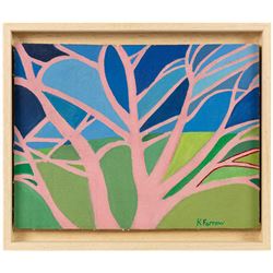 Kieron Farrow (British 1949-): 'Tree at Dusk (Monk Bretton)', oil on board signed, titled verso 23cm x 30cm