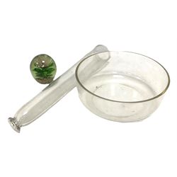 Victorian glass cucumber forcer / straightener, together with a glass bowl and paperweight