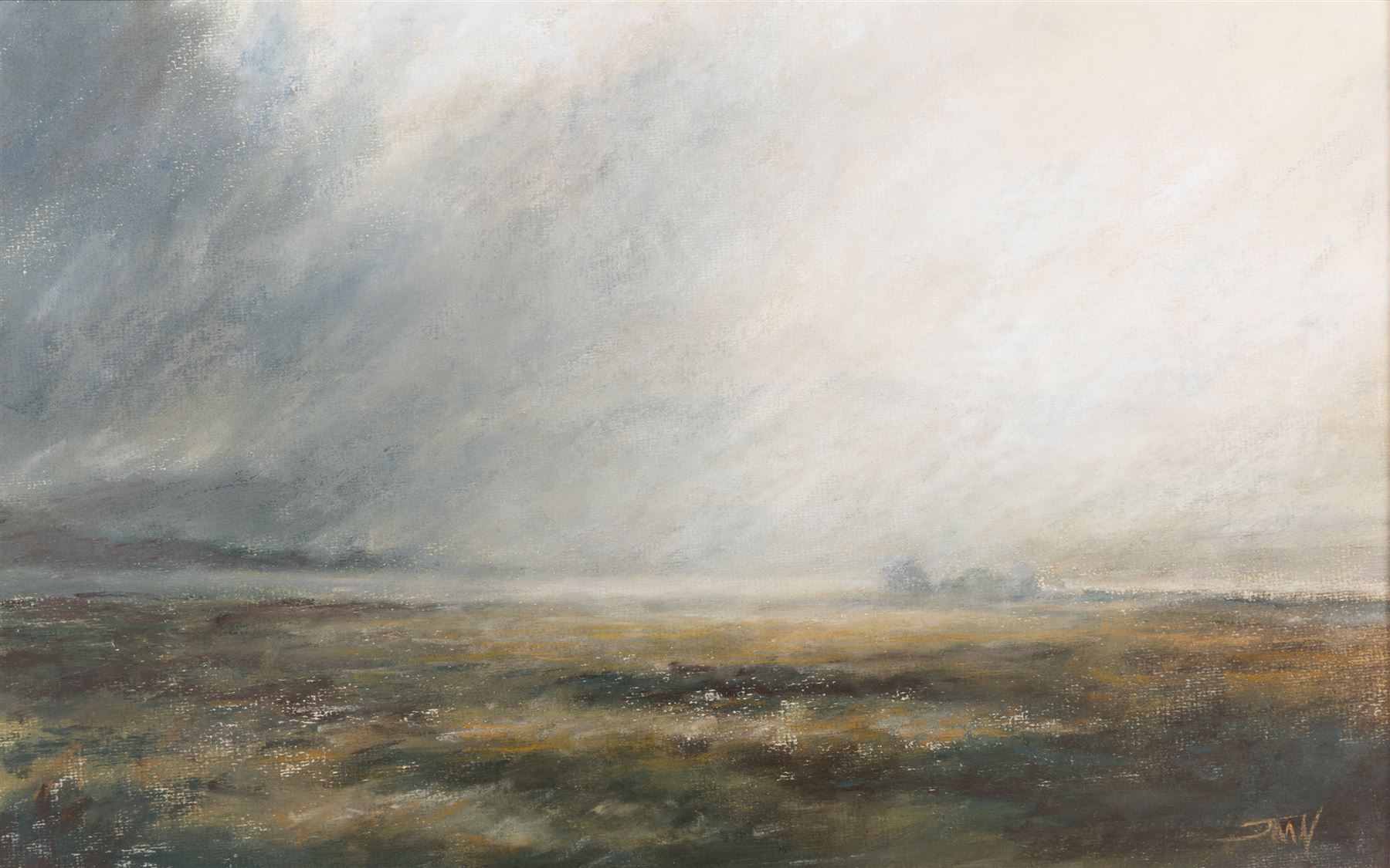 Jim Miller Wright (Scottish 1954-): 'On the Shores of the Loch', oil on board signed with monogram, titled verso 25cm x 40cm 