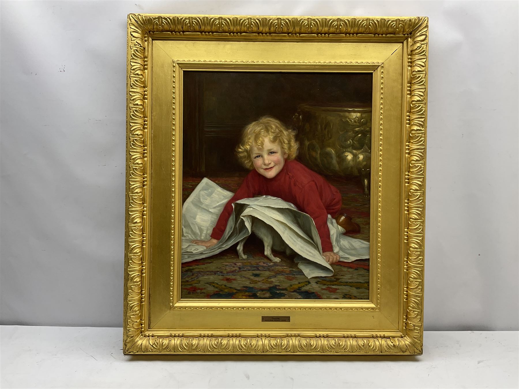 William Henry Gore (British exh.1880-1916): 'Playmates' - Overwhelmed by the News, oil on canvas signed 60cm x 50cm
Provenance: East Yorkshire private collection purchased Anthony Mitchell Fine Paintings, Nottingham; the Count Alarico Palmieri Collection of Dogs and Cats in Art, Christie's London 28th March 1996 Lot 14