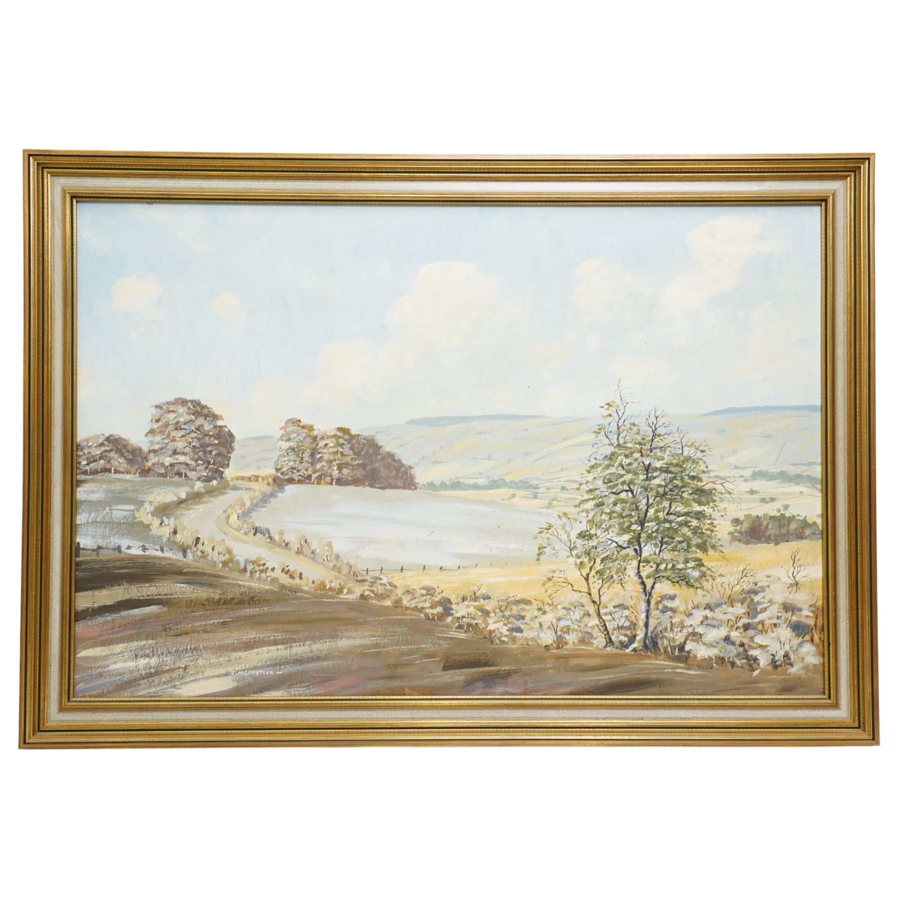 John H Capstick (British 20th century): 'Summer Wolds', oil on board signed, artists label verso 49cm x 75cm
