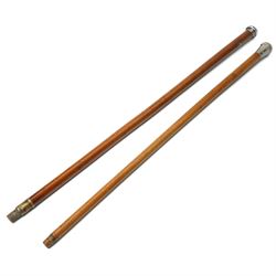 Malacca cane with silver top and the crest of Royal West Kent Regt and one other 19th cent...