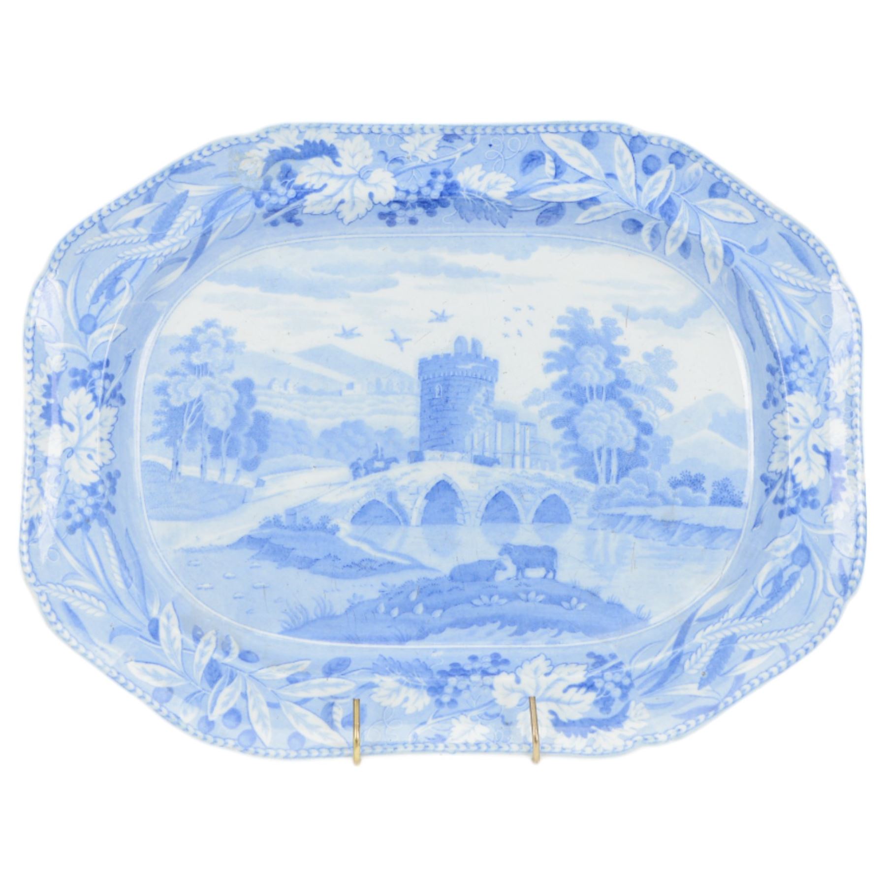 19th century Spode blue and white meat platter decorated in the Bridge of Lucano pattern, L42cm