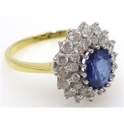 18ct white gold oval sapphire and diamond double cluster ring hallmarked