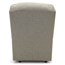 Sherborne - Pair of armchairs, in grey chenille fabric upholstery with fixed cushions and upholstered scroll arms, on castors