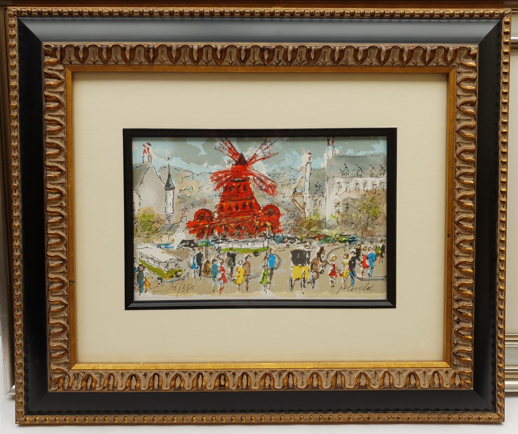 Urbain Huchet (French 1930-): 'Le Moulin Rouge', lithograph signed and numbered 76/350 in pencil 15cm x 24cm; After Max Ernst (German 1891-1976): 'Les Ciseaux et Leur Pere', print 12cm x 11cm; Stas (French/Russian 1978-): 'Une Vague', watercolour signed and dated 2009, 19cm x 39cm, each with COA (3)
