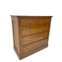 Edwardian satin walnut chest, fitted with two short and three drawers, skirt base