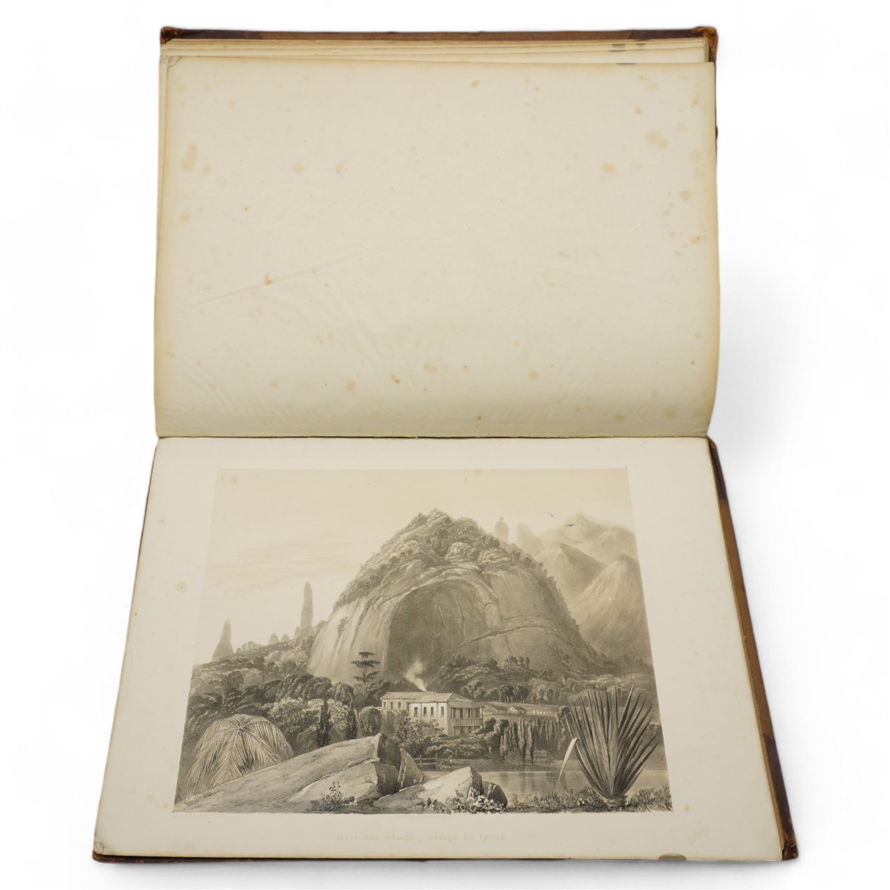 Sir William Gore Ouseley (British 1797-1866): 'Views in South America, from original drawings made in Brazil the River Plate, the Parana, &c', folio containing twenty six (26) tinted lithograph plates with lithographed titled and plan, dedication to Prince Albert with list of plates on verso, pub. London: Thomas McLean 1852, bound in oxblood leather and brown cloth
