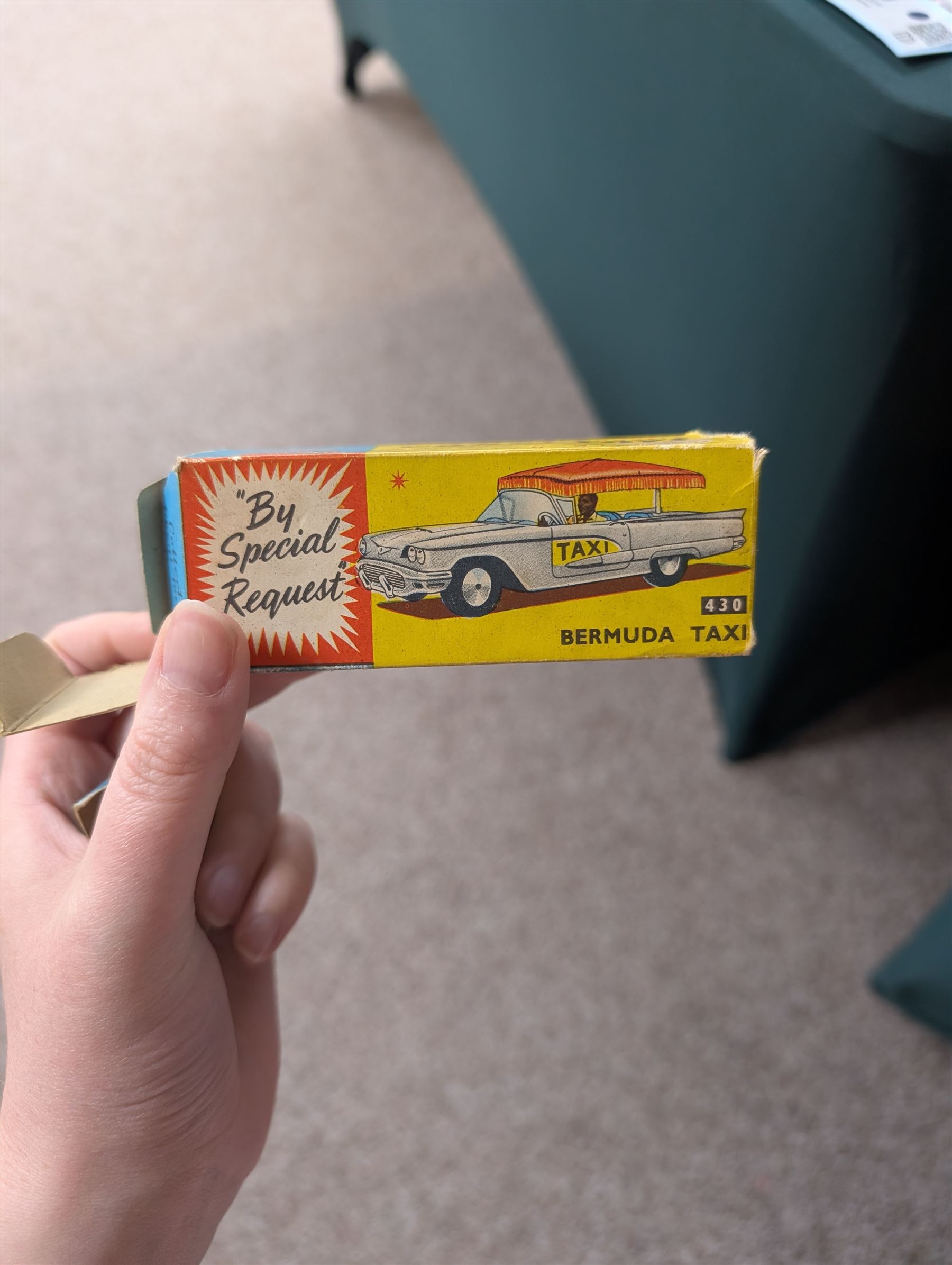 Corgi Toys Ford Thunderbird Bermuda Taxi no. 430, white body with yellow lettering with red and green plastic canopy, boxed