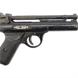 Webley Premier .22 air pistol, batch 947, Series E with 5 pin trigger block, the air chamber marked Webley & Scott Ltd, Webley Premier, Made in England, with checkered grip, H14cm, L19cm