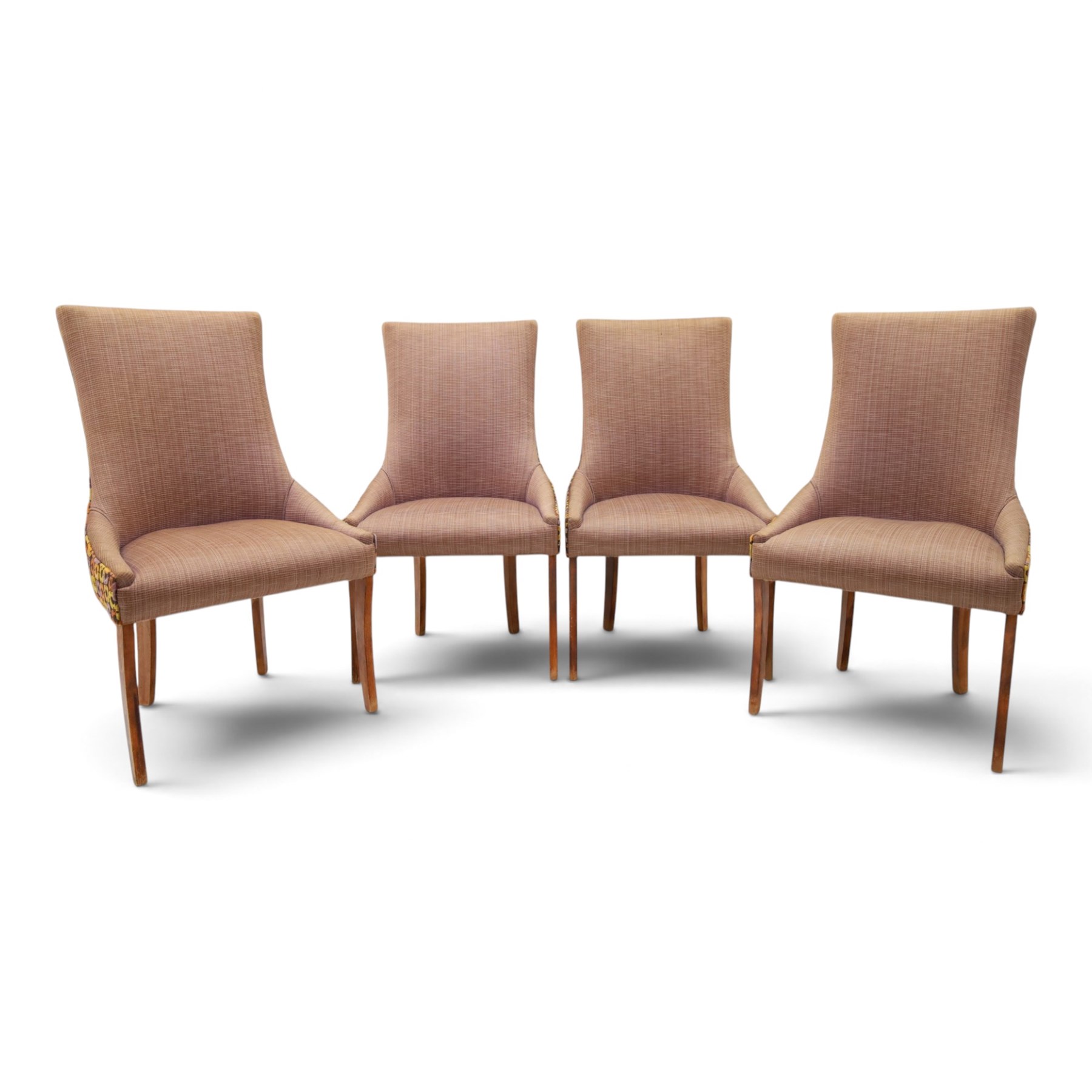 Barker & Stonehouse - set of four upholstered dining chairs, brown upholstery and multi-coloured geometric design, raised on tapering legs