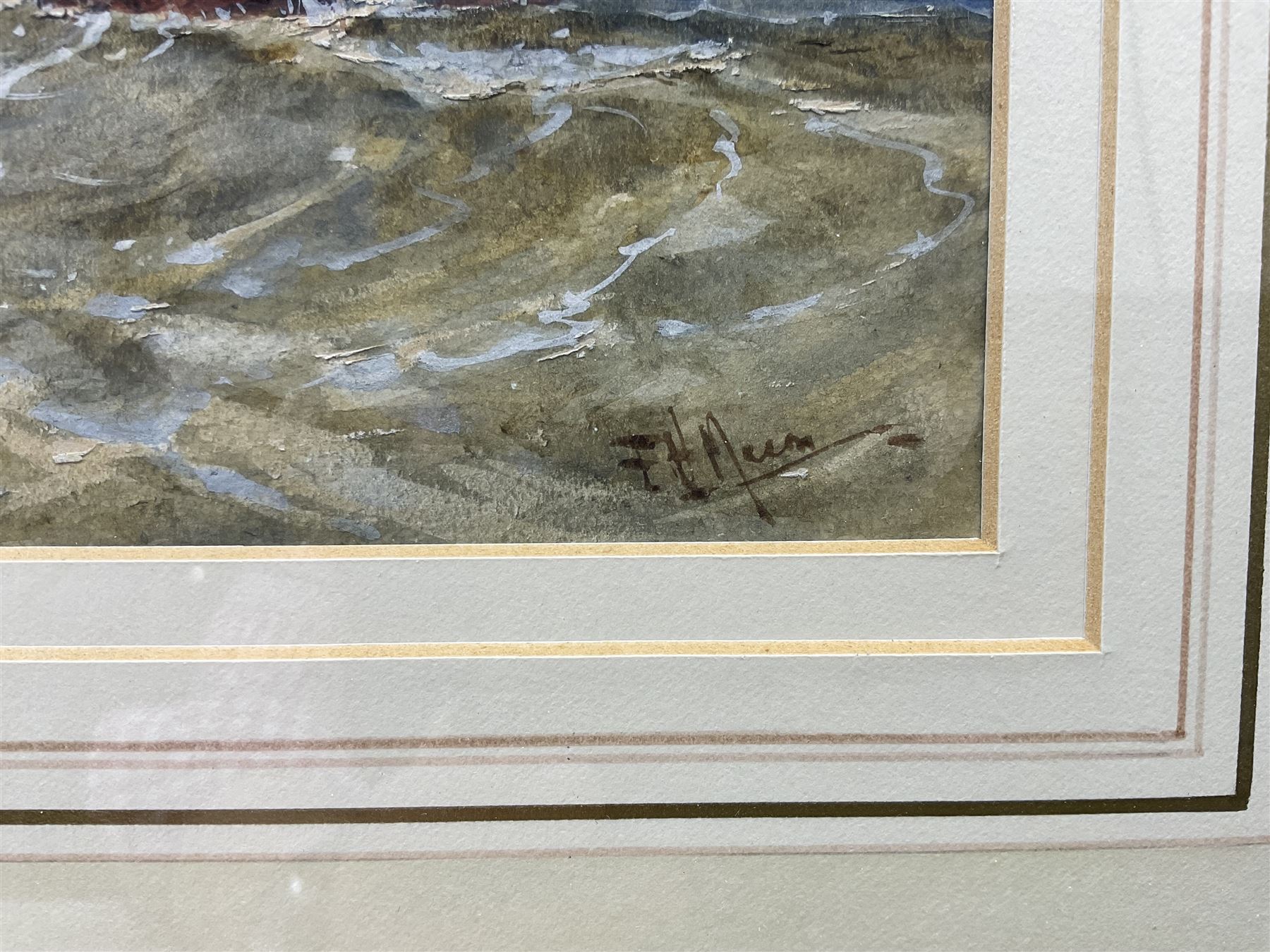 Frank Henry Mason (Staithes Group 1875-1965): Ships Returning to Calais and Shipping off the Coast, possibly St Andrews, pair watercolours heightened in white signed 15cm x 23cm (2)