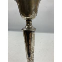 Early 20th century Silver mounted candlestick, with filled base, hallmarked London 1911, H20cm