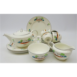  1960s John Maddock & Sons tea set decorated with Caravans, four settings   