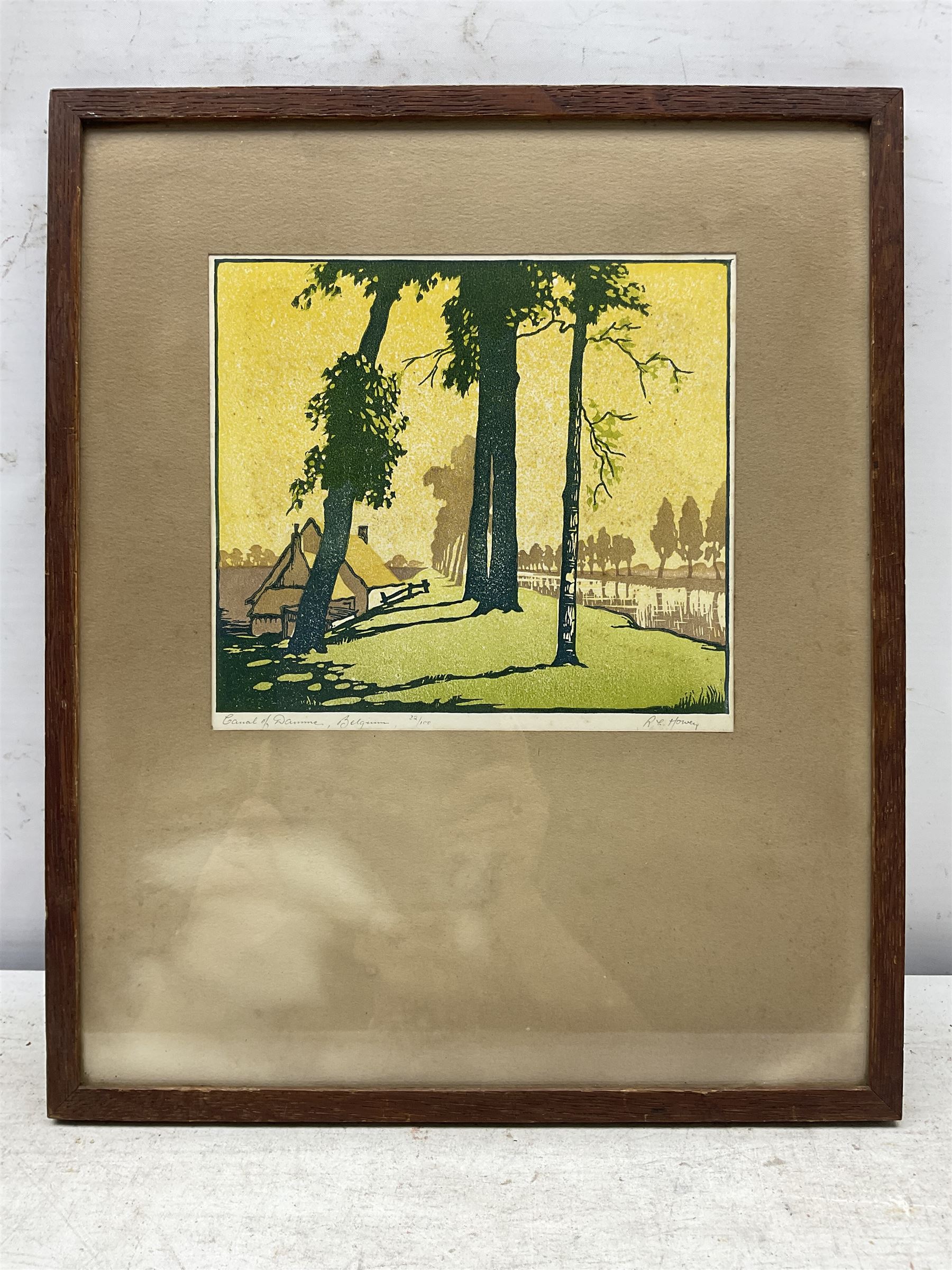 Robert Leslie Howey (British 1900-1981): 'Canal of Damme - Belgium', woodcut in colours signed titled and numbered 32/100 in pencil 19cm x 21cm