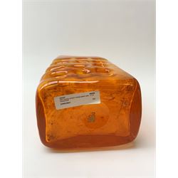 A large Whitefriars tangerine glass Nuts and Bolts vase, with textured finish twelve non-uniform squares to one side, H27cm 