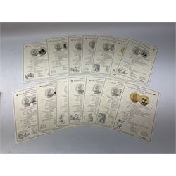 Two Queen Elizabeth II Ascension Island 2021 Wind in the Willows seven coin sets, both with 'Toad's Last Little Song' 24ct gold fifty pence weighing 2.25 grams, includes both layered in pure silver and fine .999 silver fifty pence pieces, housed in a presentation folders with certificates