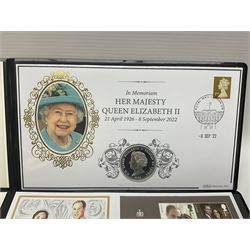 Three Queen Elizabeth II Tristan da Cunha silver proof coin covers, comprising 2021 'Royal Wedding Anniversary', 2022 'Queen Elizabeth II's Memorial Laurel' and 2022 'His Royal Highness Prince William The Duke of Cambridge', all in Harrington and Byrne folders