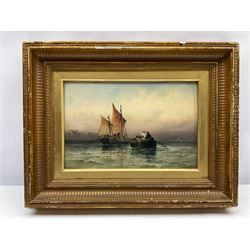Sarah Louisa Kilpack (British 1839-1909): Fishing Boats on the Shoreline and at Sea, pair oils on artist's board signed 14cm x 22cm (2)