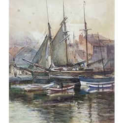 Alfred George Morgan (British 1848-1930): Preparing the Boats at Sunrise, watercolour sign...