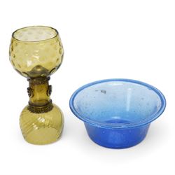 Thomas Webb & Sons Queens 'Burmese' glass posy vase, c.1880, of trumpet form with fluted rim, impressed mark to base, H10cm; with a selection of 19th century and later glassware, including enamelled milk glass, wine glass etc