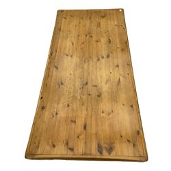 Rectangular pine ‘butchers block’ dining table, square painted legs