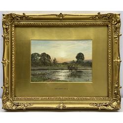 Tom Scott RSA RSW (Scottish 1854-1927): 'Sunset', watercolour signed, indistinctly titled and dated 1913 on original label verso 18cm x 26cm
